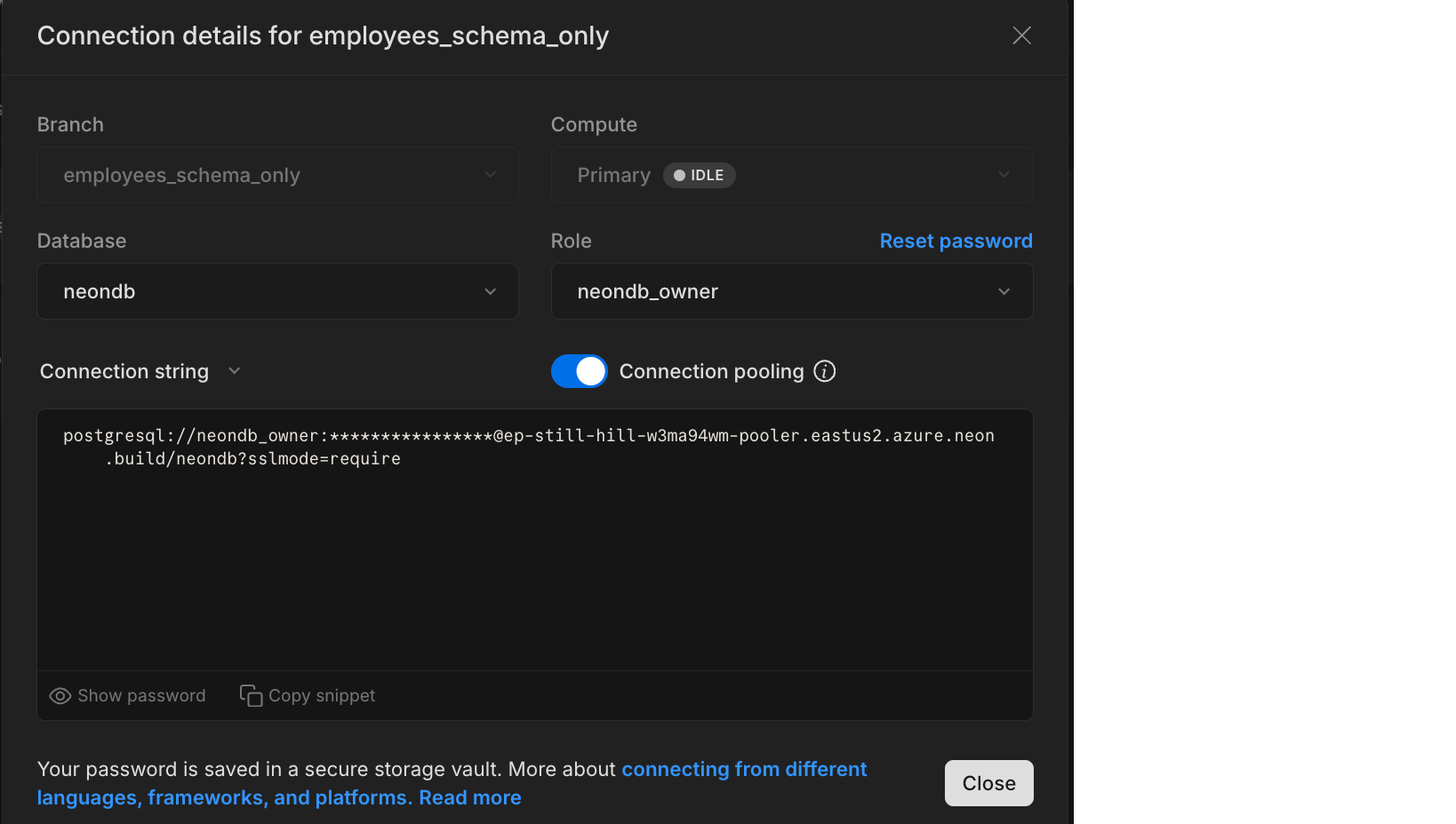 Connection details modal